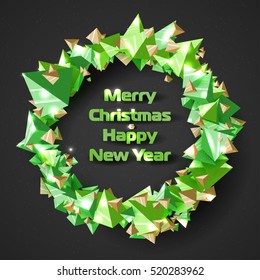 Beautiful Christmas wreath of stylized triangular pyramids