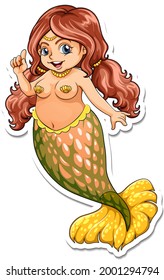 Beautiful chubby mermaid cartoon character sticker illustration