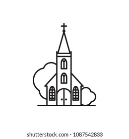 Beautiful church logo line art. Church building with cross