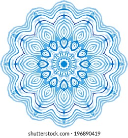 Beautiful circle background. Hand drawn card template. Mandala pattern. Watercolor vector blue background.