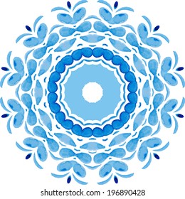 Beautiful circle background. Hand drawn card template. . Mandala pattern. Watercolor vector blue background.