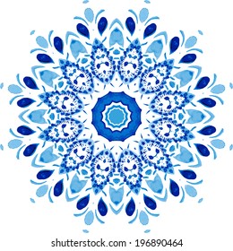 Beautiful circle background. Hand drawn card template. Mandala pattern. Watercolor vector blue background.