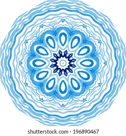 Beautiful circle background. Hand drawn card template. . Mandala pattern. Watercolor vector blue background.