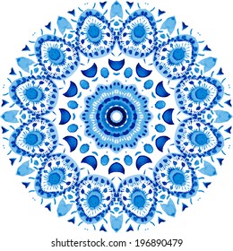 Beautiful circle background. Hand drawn card template. Mandala pattern. Watercolor vector blue background.