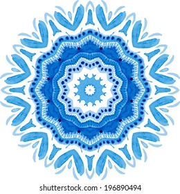 Beautiful circle background. Hand drawn card template. Mandala pattern. Watercolor vector blue background.