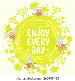 beautiful circle card with funny bees and place for text