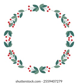 Beautiful Circle Frame Decorated With Red Cherry Berries And Green Leaves