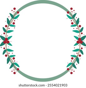 Beautiful Circle Frame With Green Leaves And Red Cherry