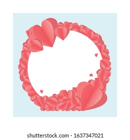 Beautiful circle love frame for photo, quote, and memo. A blank background with love borders. Beautiful pink paper art in love style.