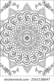 Beautiful circle mandala adult coloring page