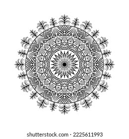 Hermoso patrón de círculo arte mandala floral aislado en un fondo blanco, elementos de decoración para el afiche o la pancarta de meditación, henna, arte de tatuajes, banner de yoga, decoración de festival, arte vector mandala