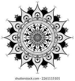 Hermoso patrón de círculo arte mandala aislado en un fondo blanco, arte mandala de estilo indio para la decoración de festivales, elementos de decoración para el afiche de meditación, henna, arte de tatuajes
