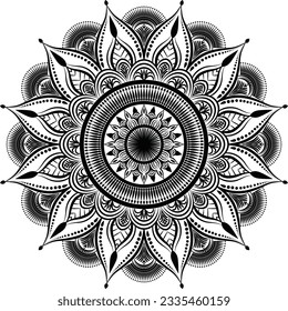 Hermoso patrón de círculo arte mandala aislado en un fondo blanco, arte mandala de estilo indio para la decoración de festivales, elementos de decoración para el afiche de meditación, henna, arte de tatuajes