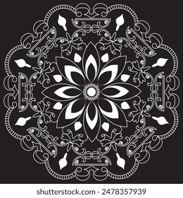 Beautiful circle pattern mandala art isolated on a white background, designed in the Indian style. This mandala art is perfect for festival decorations, meditation posters, henna designs, and tattoo