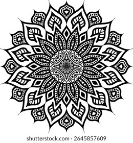 Arte hermoso del mandala del patrón del círculo aislado en un fondo blanco, arte indio del mandala del estilo para la decoración del festival, Elementos de la decoración para el cartel de la meditación, henna, arte del tatuaje, Arte vectorial