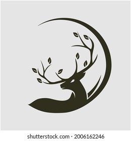 beautiful circular deer logo with leaf element on the antler