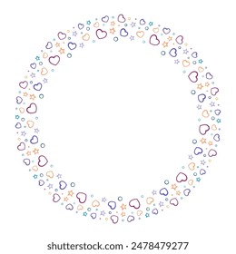 Beautiful circular frame with colorful hearts and stars on a white background, perfect for creative designs.