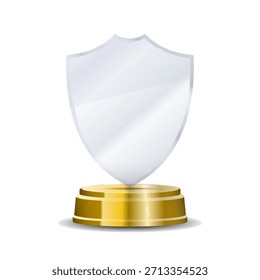 Hermoso trofeo de vidrio circular con brillantes acentos dorados, silueta de corona de laurel y reflejos de cristal realistas adecuados para gráficos de premios de élite y elegantes diseños de ceremonia
