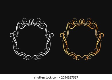 Beautiful circular golden floral frame design on black background
