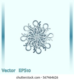  Beautiful circular logo for boutique, flower shop, business, interior. Company mark, emblem, element. Simple geometric mandala logotype. Kaleidoscope big bud. Surround abstract blossom.