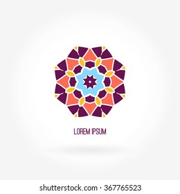Beautiful circular logo. Simple geometric logo. Company logo, mark, emblem, element. Mandala logo. Icons, business, invitations. Vintage decorative elements. Abstract logotype. Flower. Kaleidoscope.
