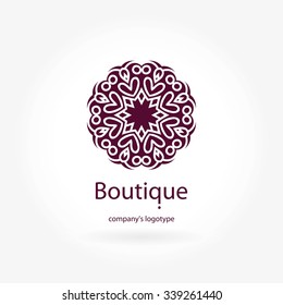 Beautiful circular logos. Logo for boutique, interior. Company logo, mark, emblem, element. Simple geometric logo. Mandala logo. Icons, business, invitations. Vintage. Islam, Arabic, Indian, ottoman. 