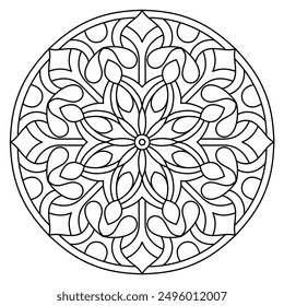 beautiful circular mandala design with clean lines for coloring book, mandala design for adults coloring book, mandala art
