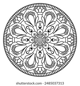 beautiful circular mandala design for coloring book, tattoo and henna design, creative mandala art for adults and kids coloring book
