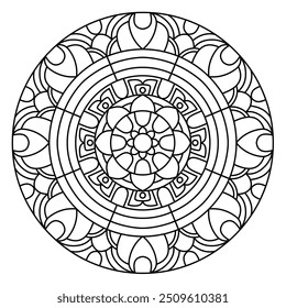 Diseño circular hermoso del mandala para colorear el libro, arte de la pared, diseño del azulejo, arte del mandala en el fondo blanco
