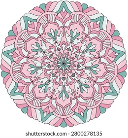 Beautiful circular mandala featuring symmetrical lotus petal shapes in soft pink and mint green tones. Perfect for meditation centers, yoga branding, mindfulness apps, and peaceful wall art.