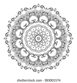 Beautiful circular pattern . It consists of traditional elements drawing mehendi . Suitable for design in the Indian style .