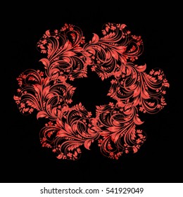 
Beautiful circular pattern of floral. Ornament with leaves. Vector illustration on the black background.
