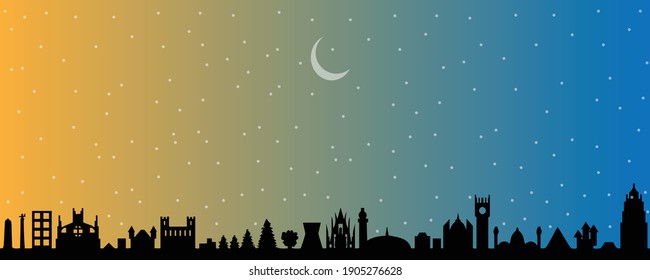beautiful of city blue sky in moon and stars abstract illustration vector design
