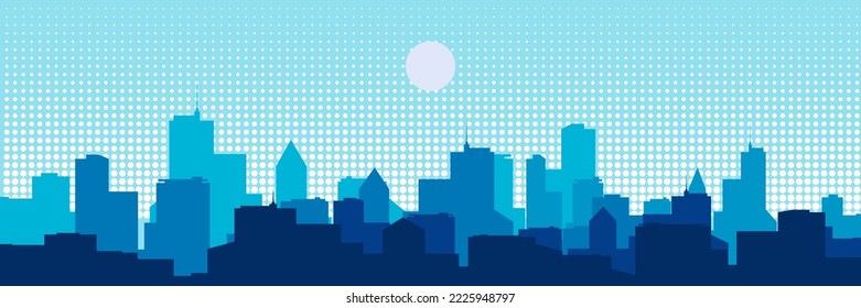 Beautiful city landscape. Flat style. Long downtown background design. Nature vector illustration. Suitable for landing pages, banner, web, wall painting and posters.