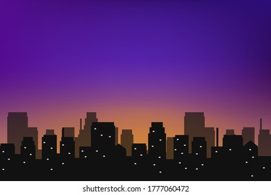 Beautiful city landscape vector with buildings silhouette and sunset sky suitable for background or illustration 