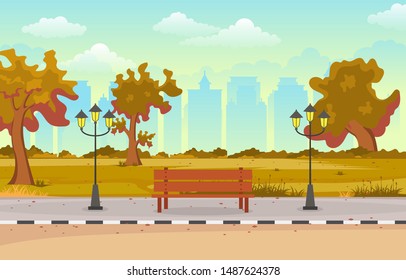 Beautiful City Park in Fall Autumn with Building Skyline Illustration