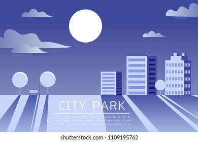 Beautiful City Park horizontal Nature landscape Natural landscape flat modern linear style. a beautiful park. Environmentally friendly natural landscape Vector Flat style concept illustration.