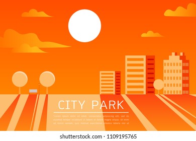 Beautiful City Park horizontal Nature landscape Natural landscape flat modern linear style. a beautiful park. Environmentally friendly natural landscape Vector Flat style concept illustration.