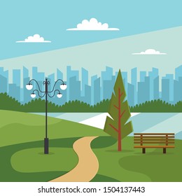 Beautiful City park with modern design vector concept for banner,web landing page, wallpaper, background, book illustration. Trendy flat illustration