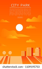 Beautiful City Park vertical Nature landscape Natural landscape flat modern linear style. a beautiful park. Environmentally friendly natural landscape Vector Flat style concept illustration.