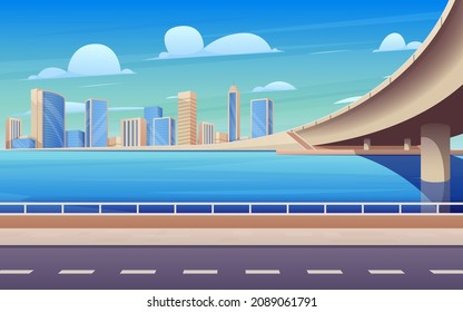 Beautiful cityscape with ocean and flyover
