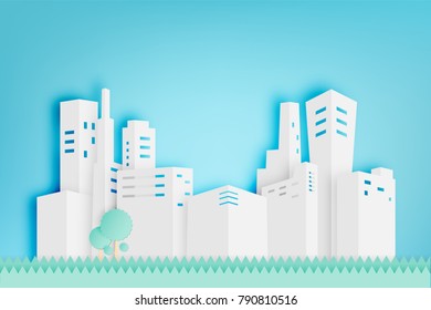 Beautiful cityscape paper art style vector illustration