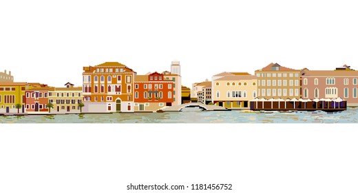 Beautiful cityscape of Venice on a clear summer day. Vector illustration. Pixel graphics.