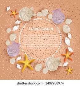 beautiful clams on the beach sand. poster for summer