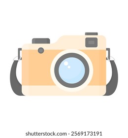 Beautiful classic camera in cartoon style on a white isolated background. Camera for filming while hiking or camping