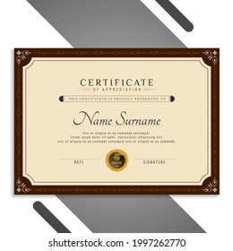 Beautiful classic certificate design template vector