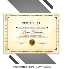Hermoso vector de plantilla de diseño de certificado clásico