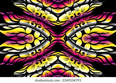Beautiful classic design colourful  background with flower leaf line art pattern of indonesian culture traditional batik