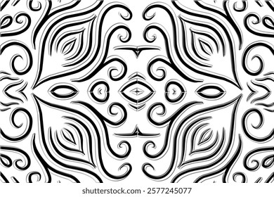 Beautiful classic design colourful background with flower leaf line art pattern of indonesian culture traditional batik	