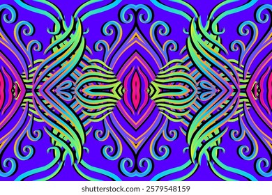 Beautiful classic design colourful background with flower leaf line art pattern of indonesian culture traditional batik